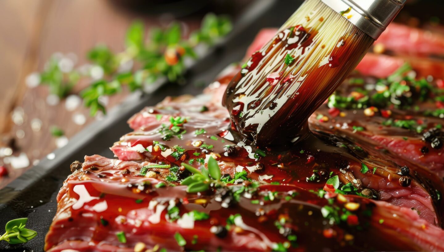 Bild von mit einem Pinsel mariniertem Fleisch