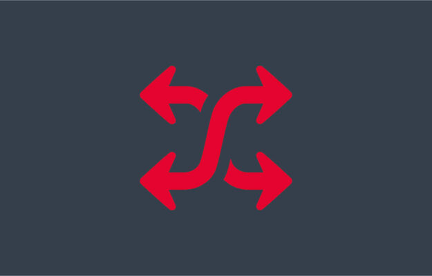 Icon zu Flexibilität in rot auf grauem Hintergrund.